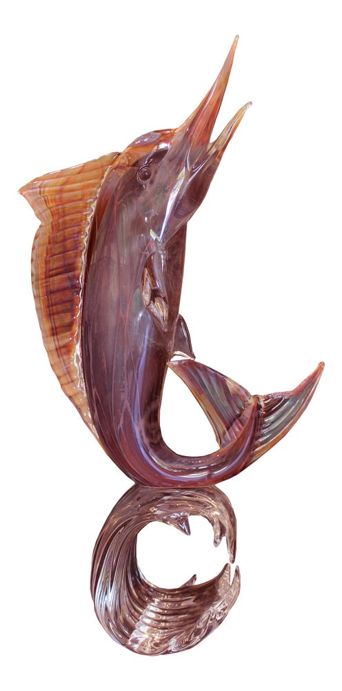 Murano Glass Giant Marlin by Oscar Zanetti: Stunning Murano Glass Giant Marlin, made by Glass Master Oscar Zanetti. Add a touch of elegance to your home decor with this breathtaking sculpture crafted by the renowned Glass Master Oscar Zanetti.