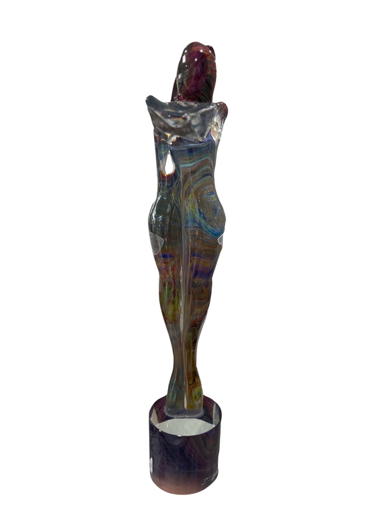 Lovers Amati Statue from Murano, Italy: Beautiful calcedonia glass statue of Lovers (Amati) made in the furnaces of one of Murano's top Glass Masters. Signed. 18.5" tall.