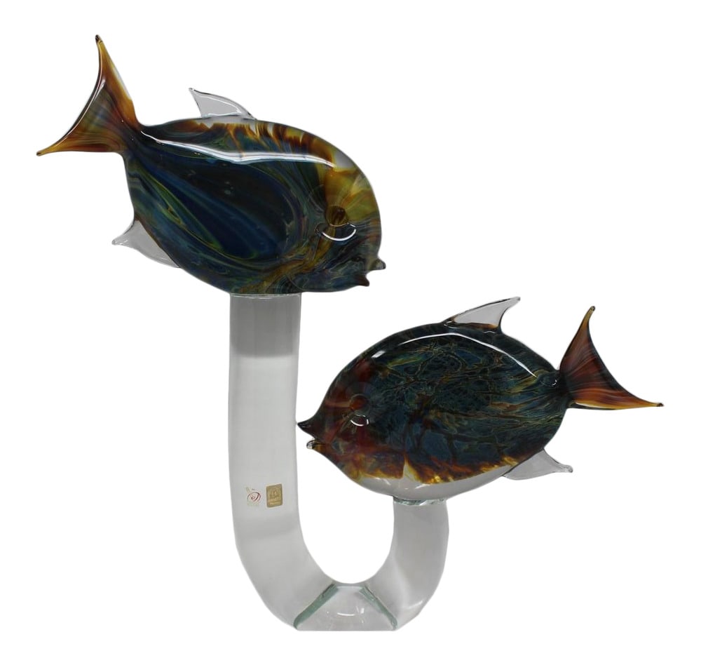 Pair of Murano Glass Fish on Stand by Oscar Zanetti (1 of 6)