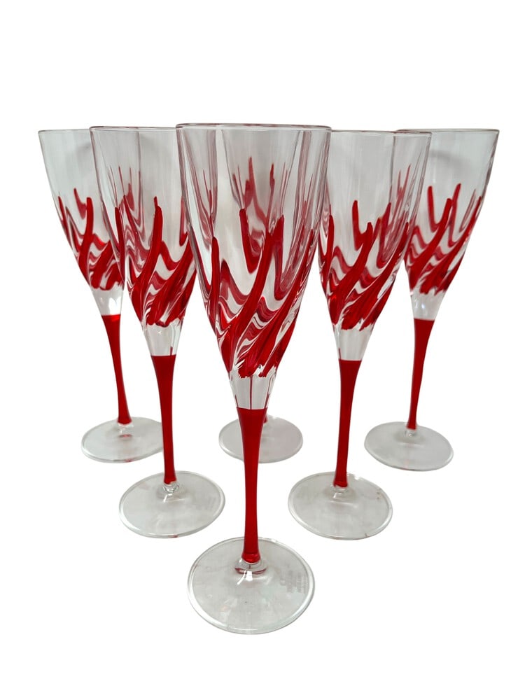 Hand Painted Venetian Champagne Flutes, Set of 6: This lovely set of 6 champagne flutes feature incredible colors and would be a wonderful addition to any home. Handcrafted in Italy of fine cut crystal and beautifully hand painted by Venetian artisan