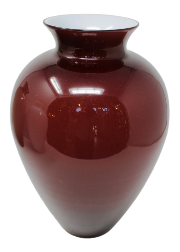 LaBuan Vase by Venini: This lovely signed LaBuan Vase was created by the furnaces of world-renowned Venini International. Signed and dated "Venini 2013". Beautiful Burgundy color. Even includes the original box!