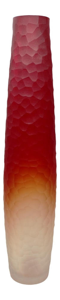 Red Dawn Murano Glass Vase by Formia Vivarini: The Murano furnaces of Formia and Vivarini made this beautiful tall vase. The color varies from a frost to a deep red and the finish is a sculpted texture. A great accent piece in any room! 23" tall.