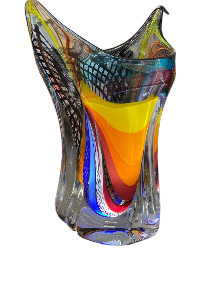 One-of-a-Kind Multicolor Murano Vase by Schiavon: This amazing Centerpiece Bowl is part of the Carnevale Sommerso Collection, created by Massimiliano Schiavon, one of Murano's top creators of one-of-a-kind pieces. Add a touch of elegance to your home