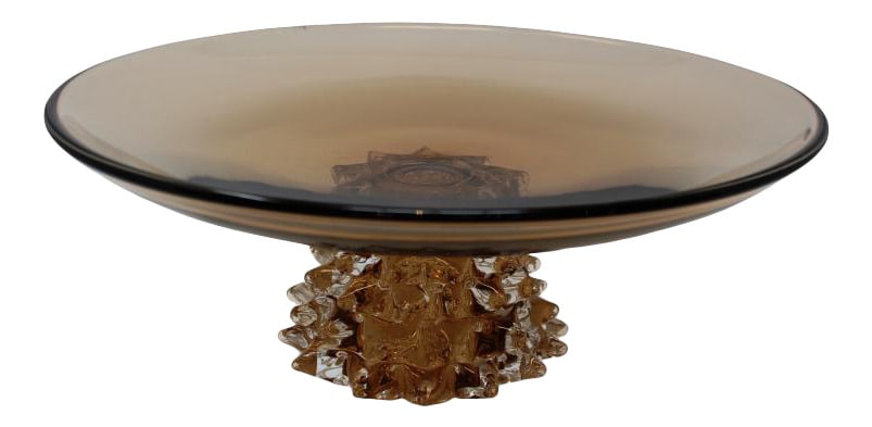 Vivarini - Murano Glass Centerpiece: Impressive centerpiece that is a special production by Vivarini. Beautiful "tobacco" coloring. The detail and unusual finish to the glass makes this a very attractive addition to any room! A heavy, su