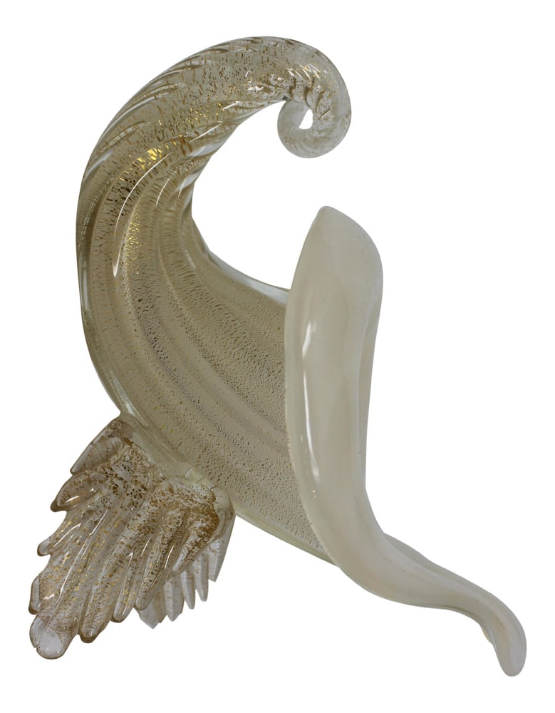 Cornucopia Vintage Murano Glass by Seguso: Lovely piece attributed to Seguso. Highly collectible and rare. This piece has a repair to one of the legs that is almost impossible to detect (pictured). Normally this item would sell for around $700
