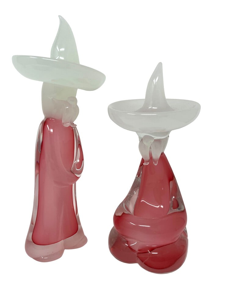 Vintage Murano Glass Mexican Figurines: Cute vintage Mexican figurines made in the furnaces of Murano, Italy. In perfect condition. Taller piece is 11" high.
