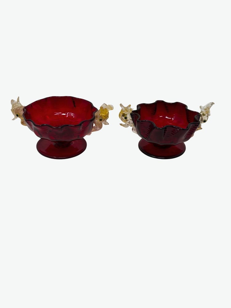 Murano Glass Vintage Ruby Red Salt Dips (1 of 6)