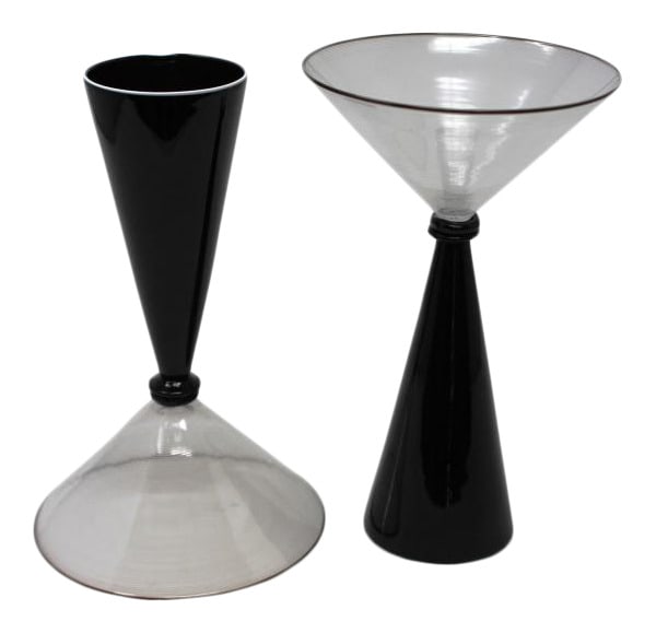 Davide Fuin - Reversible Murano Wine and Martini Stemware: Glass Master Davide Fuin, of Murano, created these incredible Special Occasion glasses. Can be used for champagne or a martini, depending on which way you set them. Latticino, a difficult glass