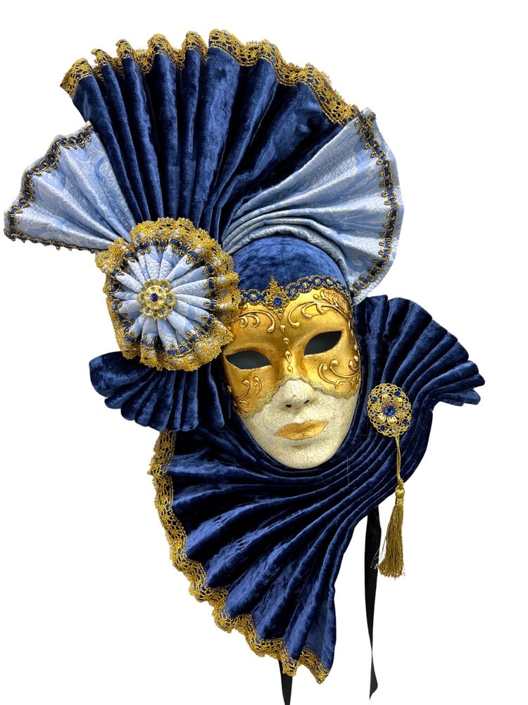 Stunning Fabric and Mache Venetian Mask: Unmask the Art of Venetian Tradition! This beautiful mask was handcrafted with love and steeped in history. For centuries, Venetian masks have been a symbol of mystery, intrigue, and artistic expressi