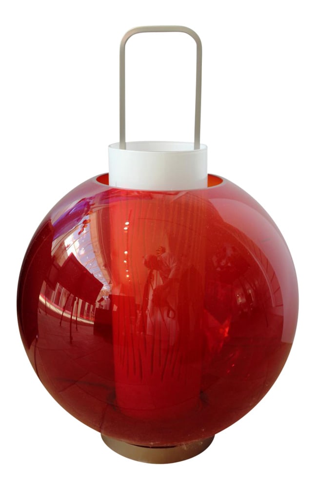 Red Lanterna Lamp by Barovier & Toso: Delightful table lamp in deep red from the furnaces of Barovier & Toso, Murano. Barovier is the oldest Murano Glass company in the world, dating back to the 1200's. Their name is synonymous with high 