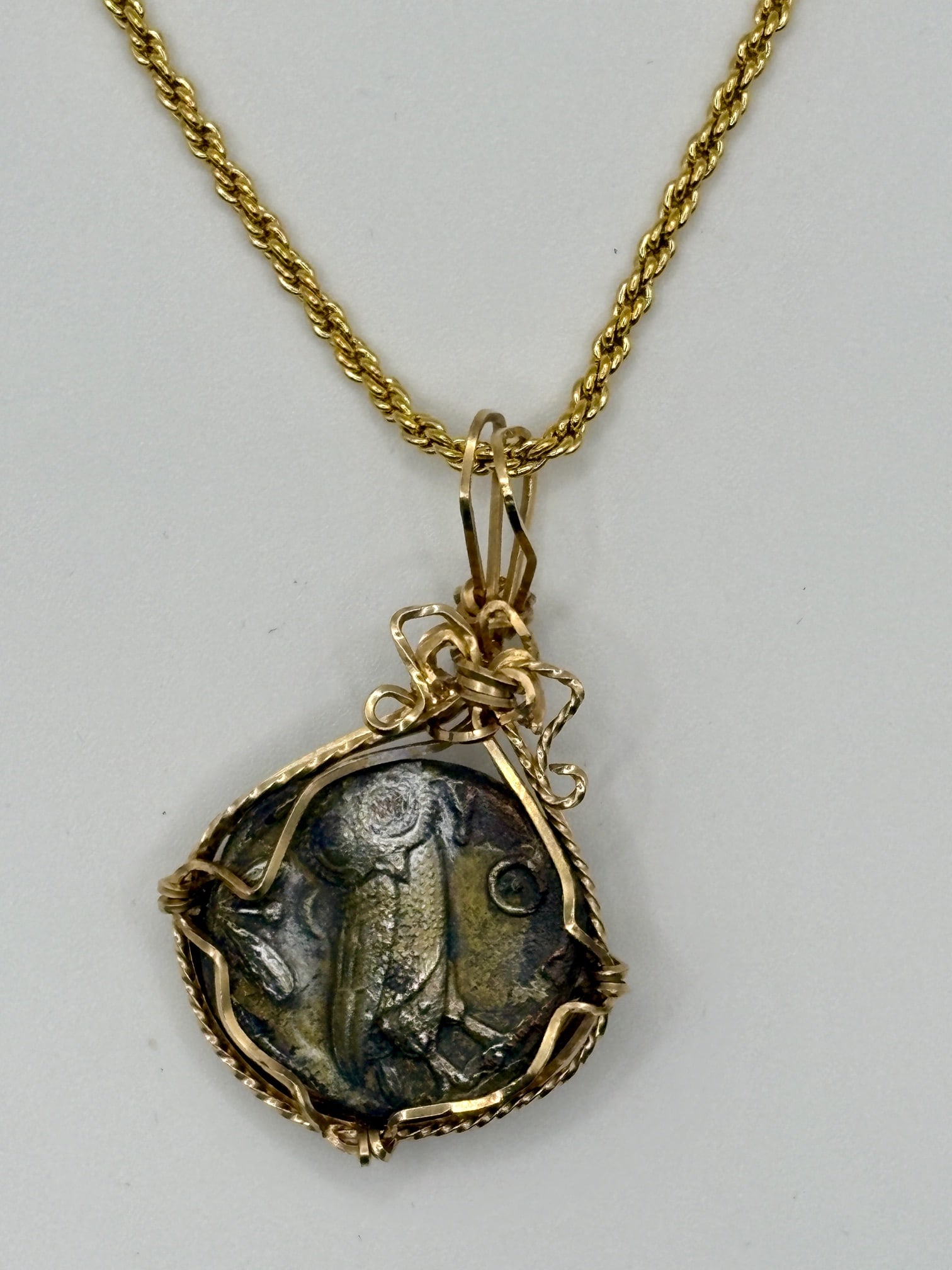 Athena and Owl Ancient Greek Coin Pendant: Acquire a fragment of ancient history with this genuine silver coin, featuring Athena and an Owl, masterfully converted into an exquisite pendant necklace. A very rare and significant piece of history