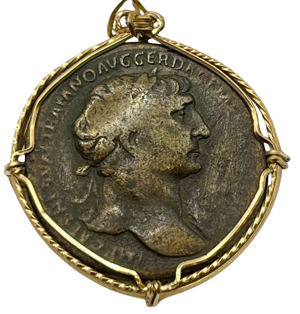 Emperor Domitian Roman Coin Pendant: Acquire a piece of ancient history with this genuine bronze coin, featuring Emperor Domitian, masterfully converted into an exquisite pendant necklace. A very rare and significant piece of history! (#