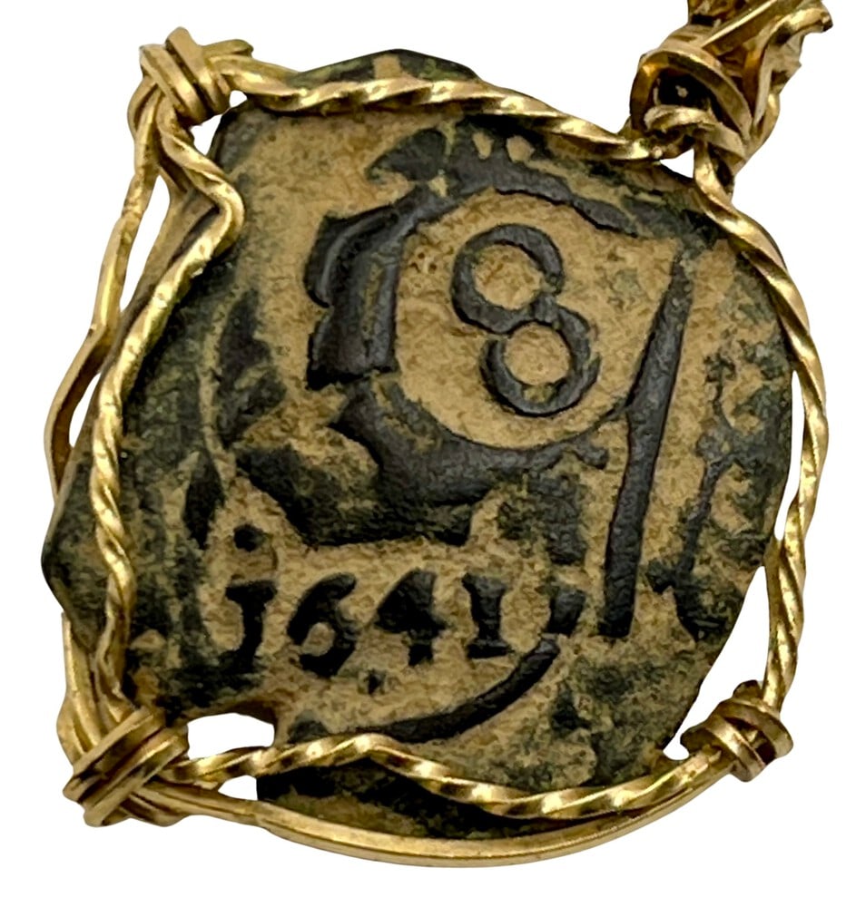 Ancient Helios Trojan War Coin: Acquire a fragment of ancient history with this genuine Trojan War coin, featuring Helios and a Horse, masterfully converted into an exquisite pendant necklace. (#288)- Authentic ancient bronze coin