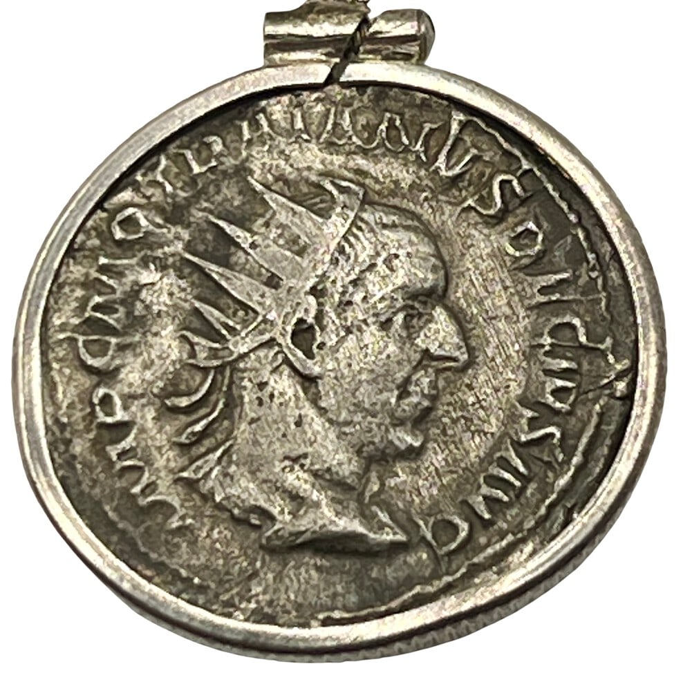 Emperor Gordianus and Fortuna Coin: Rare Emperor Gordianus and Fortuna Coin made into a Pendant-A Piece of History.Own a piece of ancient history with this authentic coin, expertly transformed into a stunning pendant. (#87)Genuine ancie