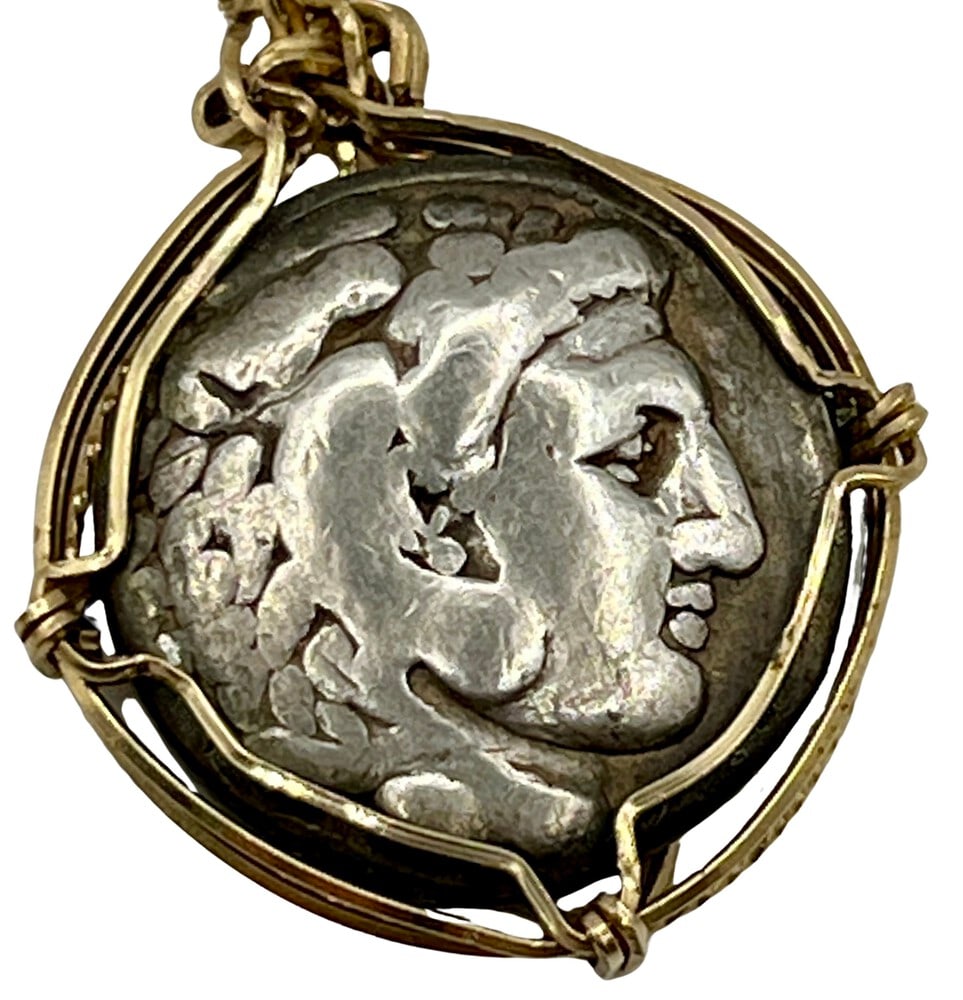 Beautiful Alexander the Great Coin Necklace: Stunning Alexander the Great and Zeus, authentic silver coin, expertly transformed into a stunning pendant necklace. (#294)Genuine ancient silver coin (circa 320 BCE)Beautifully mounted in a pendant s