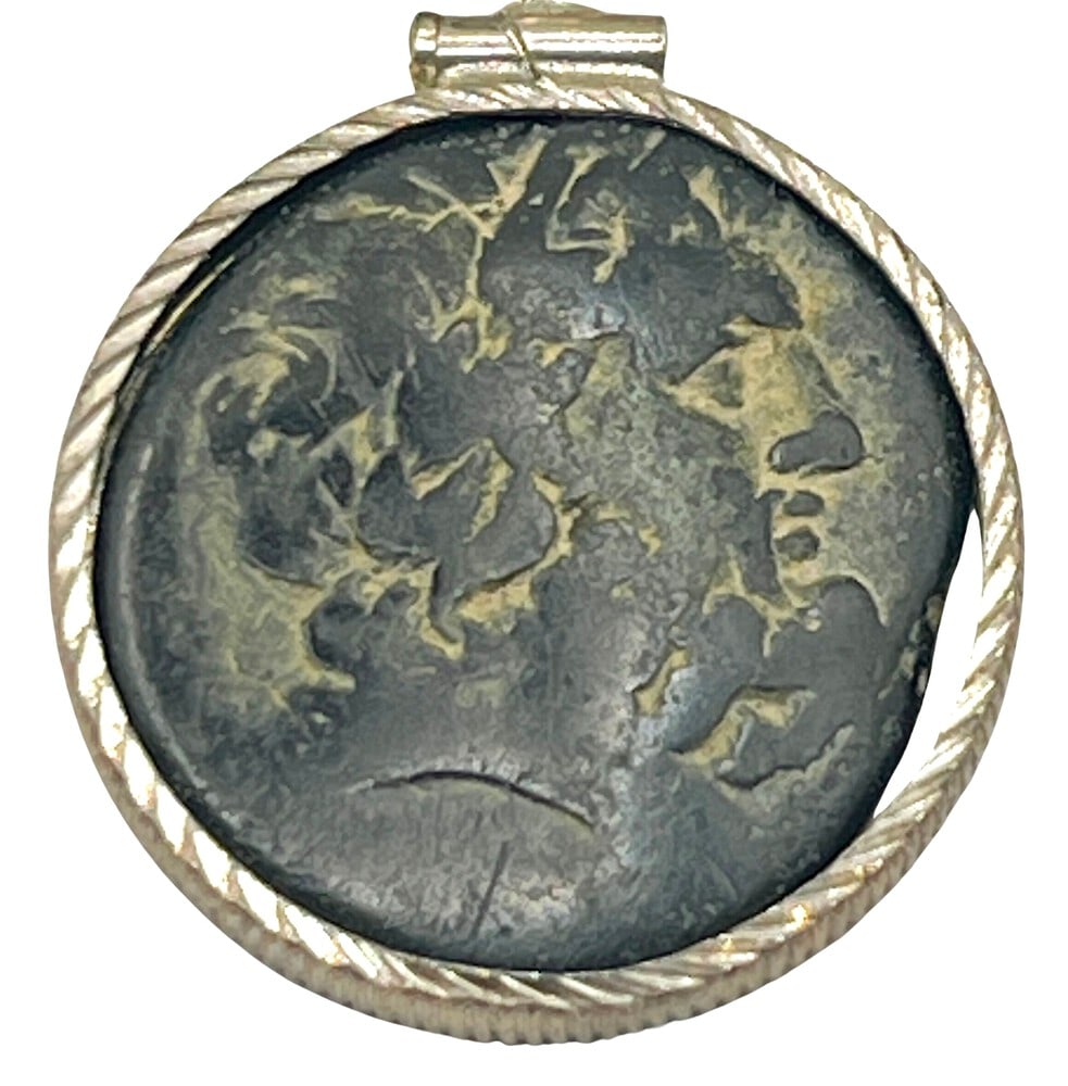Zeus and Artemis Coin from 400 BCE, as Pendant: Acquire a piece of ancient history with this genuine bronze coin, featuring Artemis and Zeus, masterfully converted into an exquisite pendant necklace. A very rare and significant piece of history (#4