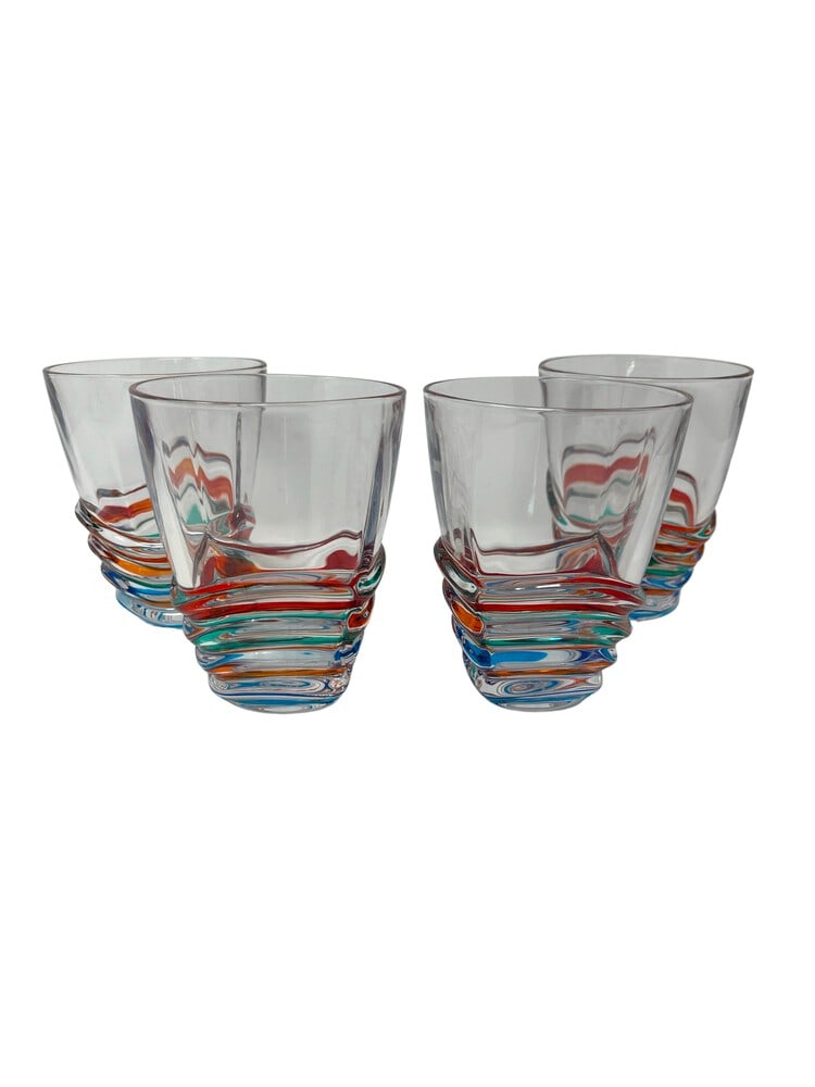 Venetian Glasses, Set of 5: This lovely set of 5 glasses feature incredible colors and would be a wonderful addition to any home. Handcrafted in Italy of fine cut crystal and beautifully hand painted by Venetian artisans in a ra