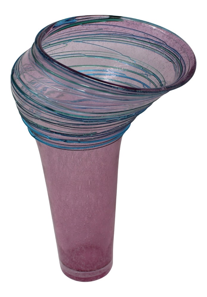 Cenedese Four Seasons Murano Vase: Very unusual and beautiful creation by one of Murano's top Glass Masters, Simone Cenedese. This piece is part of the Four Seasons series, representing the pink and blue of Spring. A wonderful accent p
