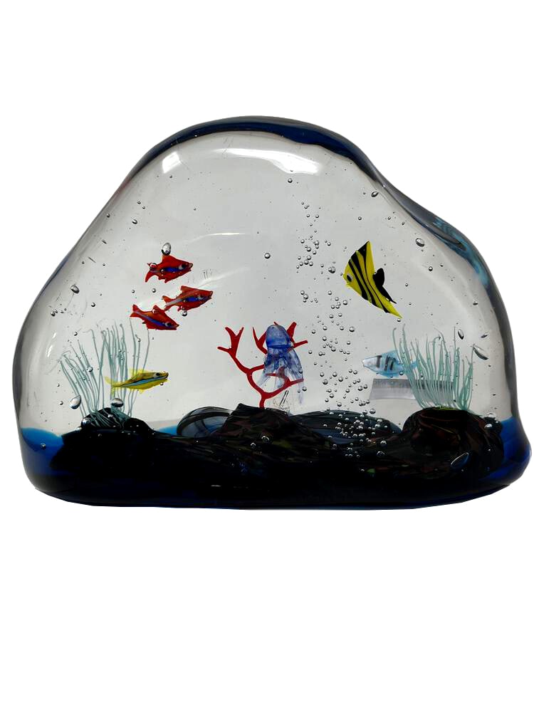 Large Murano Glass Aquarium: Gorgeous Murano Glass Aquarium by one of Murano's Top Masters. Hand formed and signed. A large and perfect piece to accent any room. Measures 9.5" tall x 8" wide.