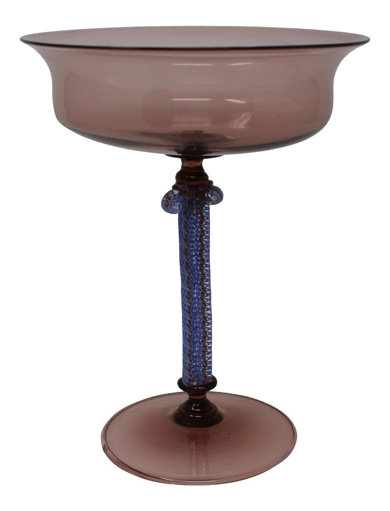 Vintage Murano Compote: What a beautiful piece of vintage Murano Glass! This lovely compote exhibits lovely colors and is quite unusual. 9" tall.