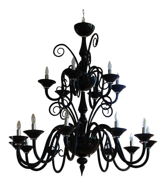 Black Beauty 18-Light Chandelier by Murano's Cenedese: Black Beauty was crafted at the furnaces of Simone Cenedese in Murano, Italy. Impressive Estate-size 18-Light, Two-Tier chandelier that will amaze even the most discriminating person. Perfect for that