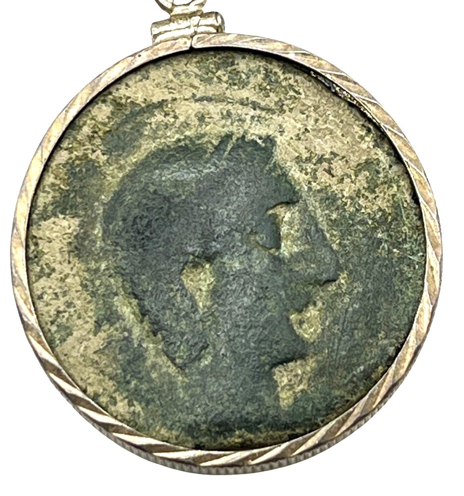 Ancient Sphinx and Apollo Coin Pendant: Acquire a piece of ancient history with this genuine bronze coin, featuring Apollo and a Sphinx, masterfully converted into an exquisite pendant necklace. A very rare and significant piece of history!