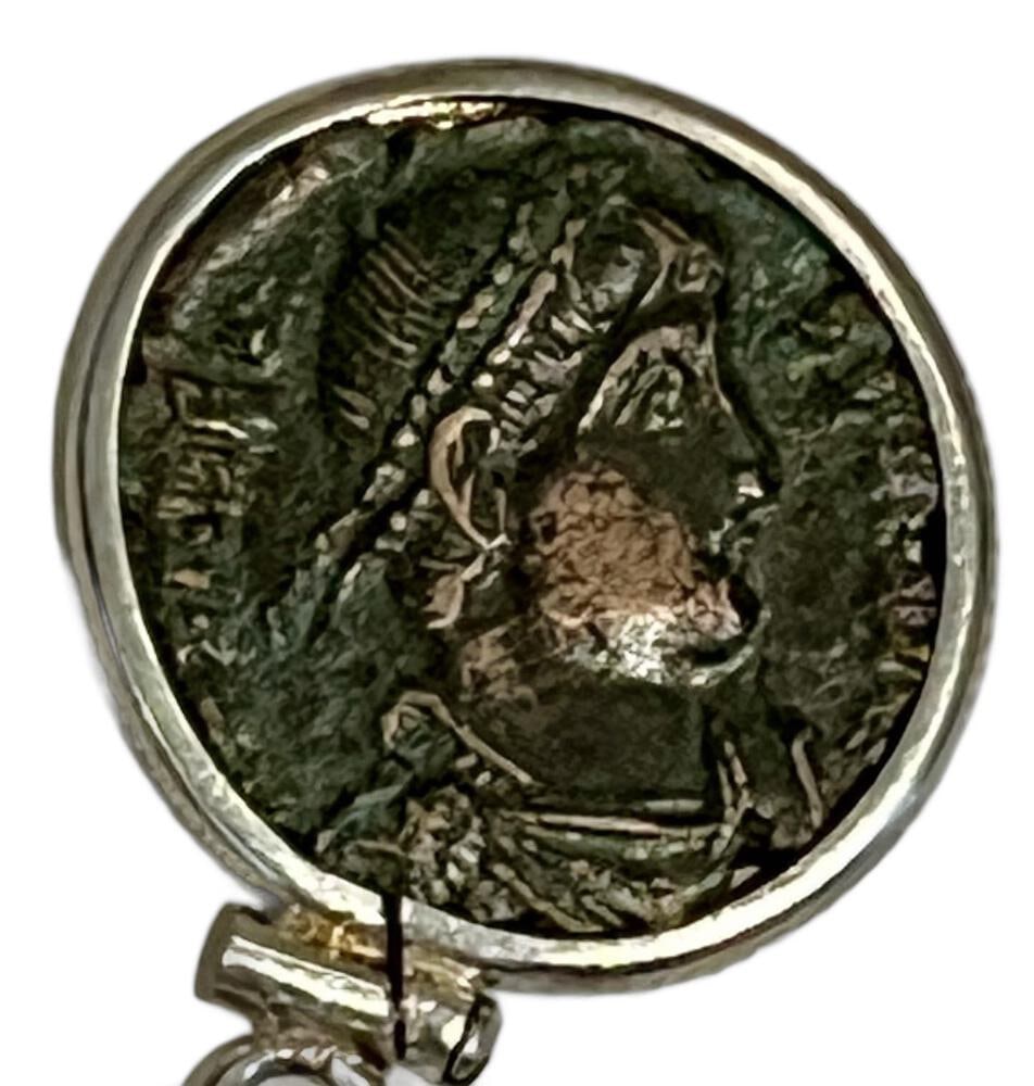 Angel and Emperor Constantine Necklace: Acquire a piece of ancient history with this genuine bronze coin, featuring Emperor Constantine and an Angel, masterfully converted into an exquisite pendant necklace. A very rare and significant piec