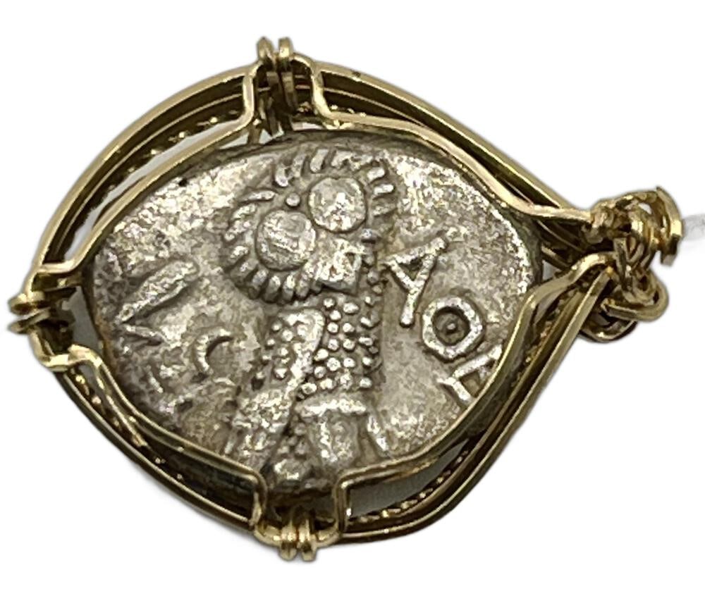Ancient Athena and Owl Coin Pendant: Acquire a fragment of ancient history with this genuine silver coin, featuring Athena and an Owl, masterfully converted into an exquisite pendant necklace. A very rare and significant piece of history
