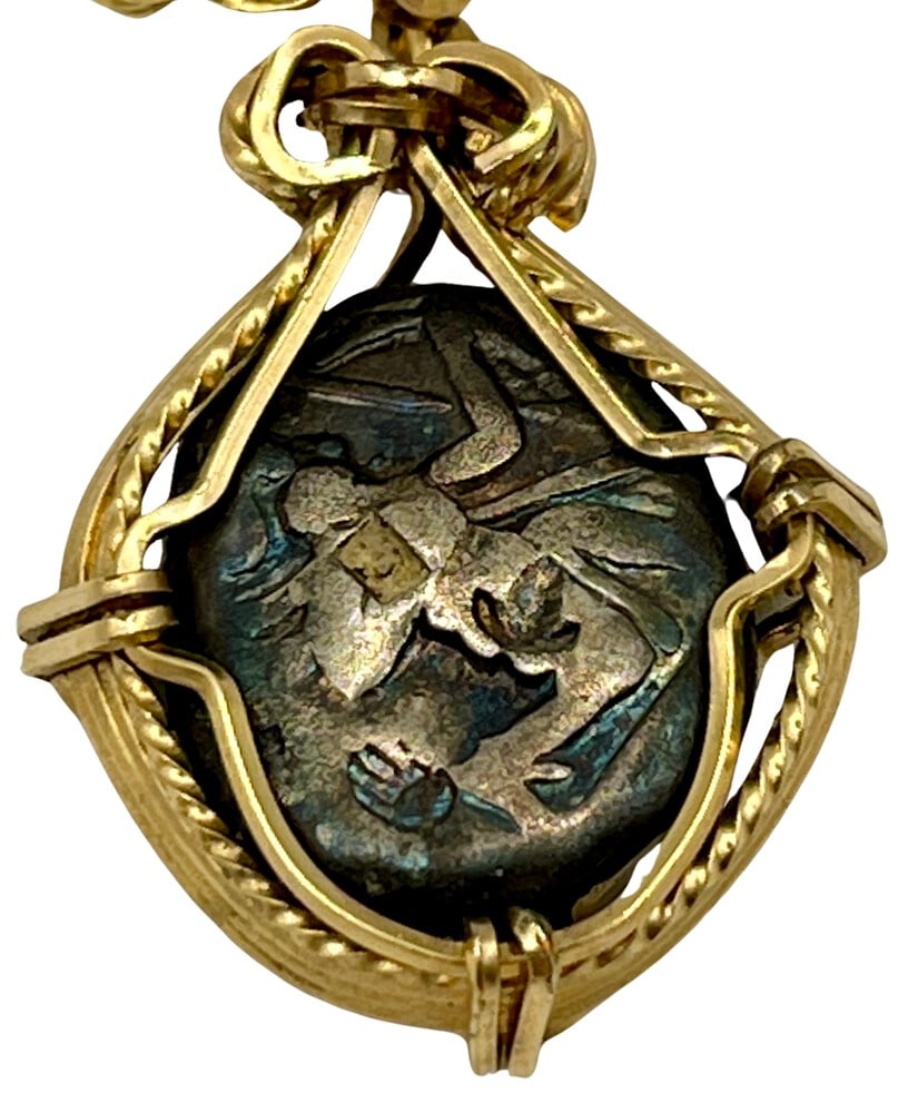 Xerxes the Great Ancient Coin Necklace: Xerxes the Great, authentic silver coin, expertly transformed into a stunning pendant necklace. (#192)Genuine ancient silver coin (circa 480 BCE).Beautifully mounted in a pendant setting, showcasing