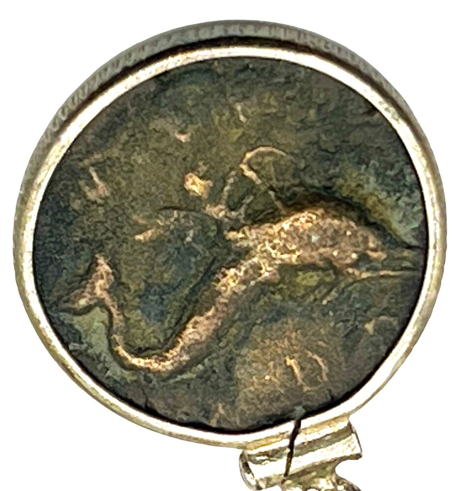 Dolphin and Athena Ancient Coin: Acquire a piece of ancient history with this genuine bronze coin, featuring a dolphin on one side and Athena on the other, masterfully converted into an exquisite pendant necklace. A very rare and sig