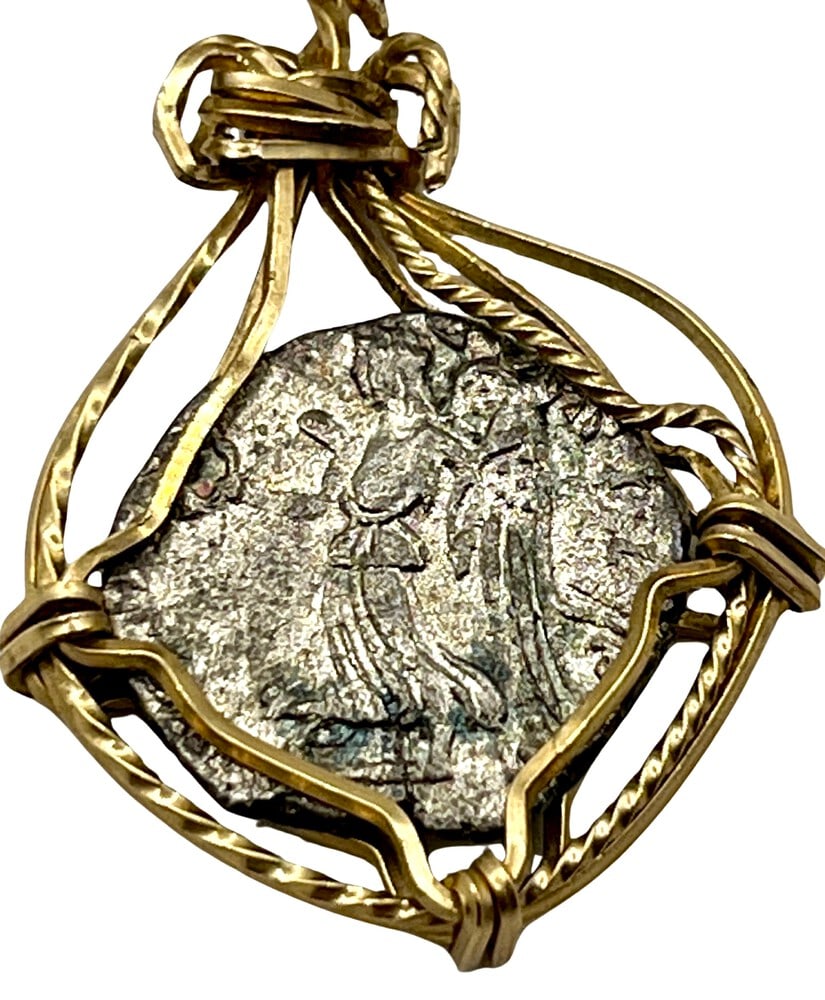 Ancient Angel Coin from Rome: Ancient Emperor Severus Silver Coin Pendant-A Piece of History. Own a piece of ancient history with this authentic silver coin, expertly transformed into a stunning pendant. (#47B). Genuine ancient si