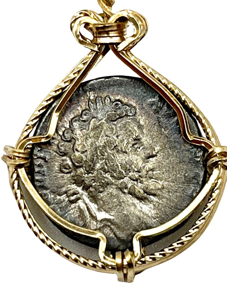 Emperor Severus Roman Coin: Ancient Emperor Severus Silver Coin Pendant-A Piece of History. Own a piece of ancient history with this authentic silver coin, expertly transformed into a stunning pendant. (#124). Genuine ancient