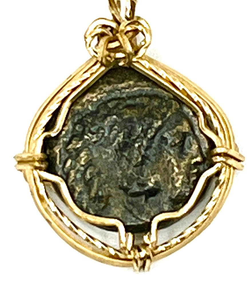 Bronze Alexander the Great Coin: Ancient Bronze Alexander the Great Coin Pendant-A Piece of History. Own a piece of ancient history with this authentic bronze coin, expertly transformed into a stunning pendant. (#348). Genuine ancien