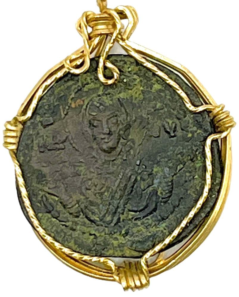 Jesus Coin from Ancient Constantinople: Ancient Bronze Coin Pendant-A Piece of History. Own a piece of ancient history with this authentic bronze coin, expertly transformed into a stunning pendant. (#338).Genuine ancient bronze coin (circa