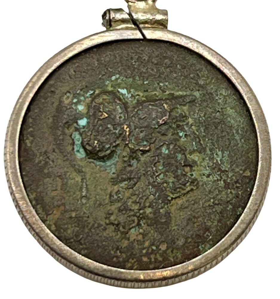 Athena and Nike Ancient Coin: Acquire a piece of ancient history with this genuine bronze coin, featuring Nike the Goddess of Victory and Athena the Goddess of War, masterfully converted into an exquisite pendant necklace. A very 
