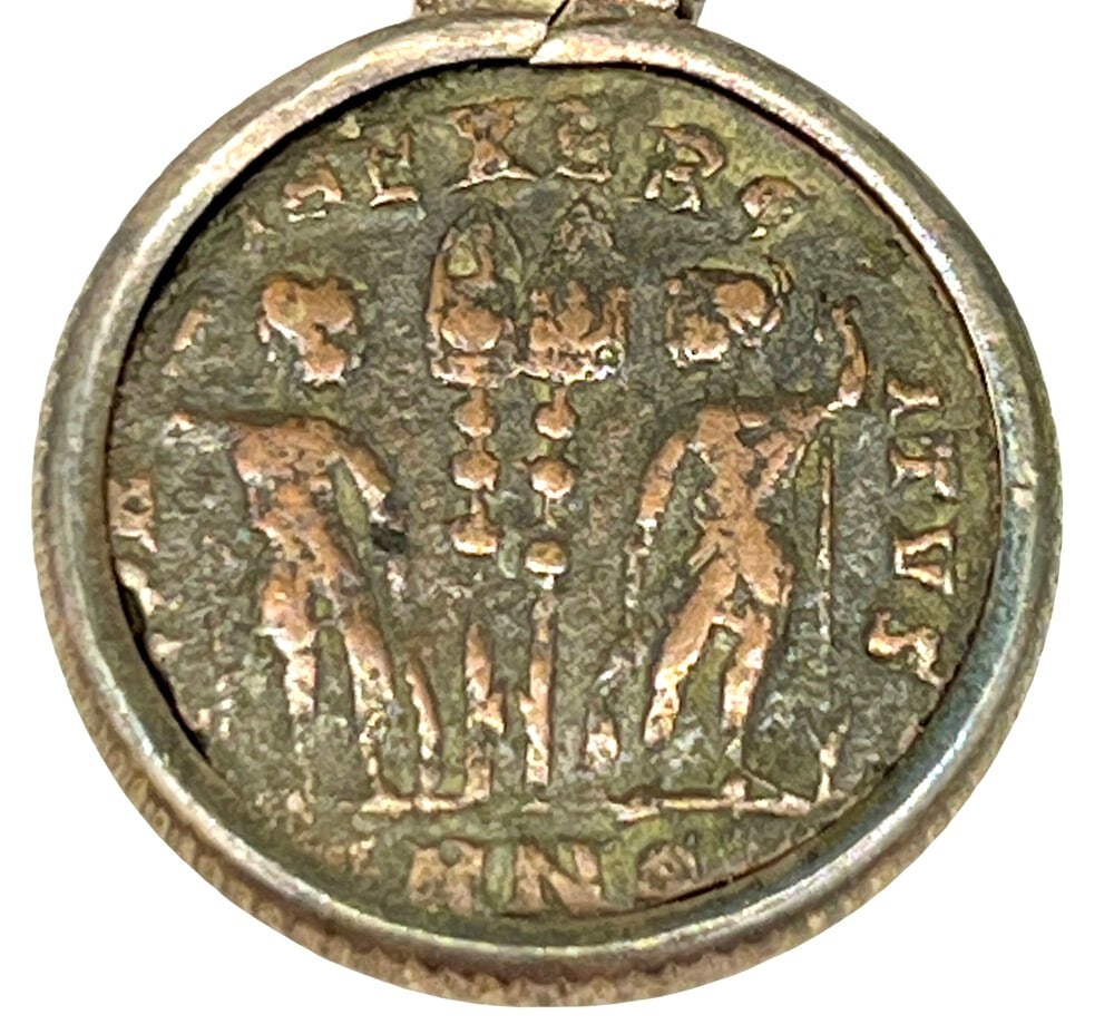 Roman Emperor Constantine Coin: Roman Emperor Constantine authentic bronze coin, expertly transformed into a stunning pendant necklace. (#122). Genuine ancient bronze coin (circa 300 AD). Beautifully mounted in a pendant setting,