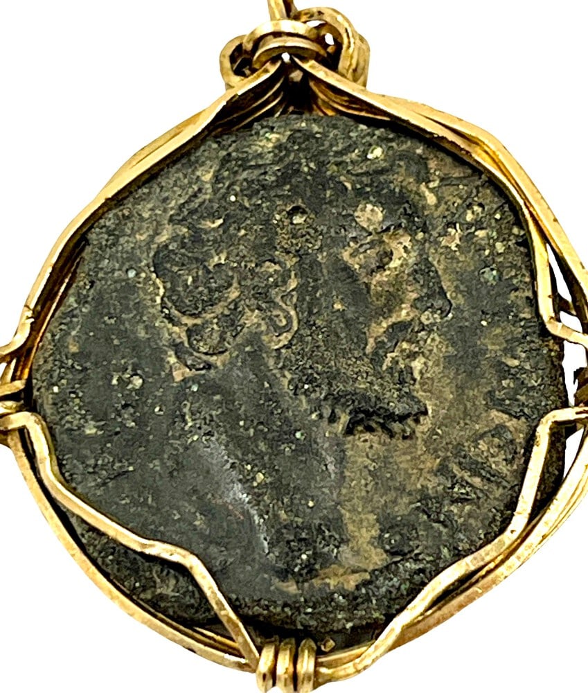 Coin of Zeus 300 BCE: Greek Image of Zeus, authentic bronze coin, expertly transformed into a stunning pendant necklace. (#381). Genuine ancient bronze coin (circa 300 BCE). Beautifully mounted in a pendant setting,