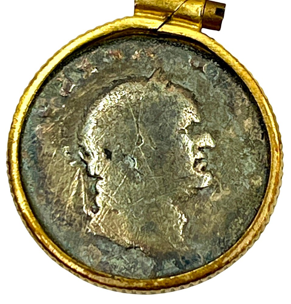 Coin of Vespasian, builder of Colosseum: Ancient Coin of Emperor Vespasian, Builder of Colosseum, Pendant-A Piece of History. Own a piece of ancient history with this authentic silver coin, expertly transformed into a stunning pendant. (#102
