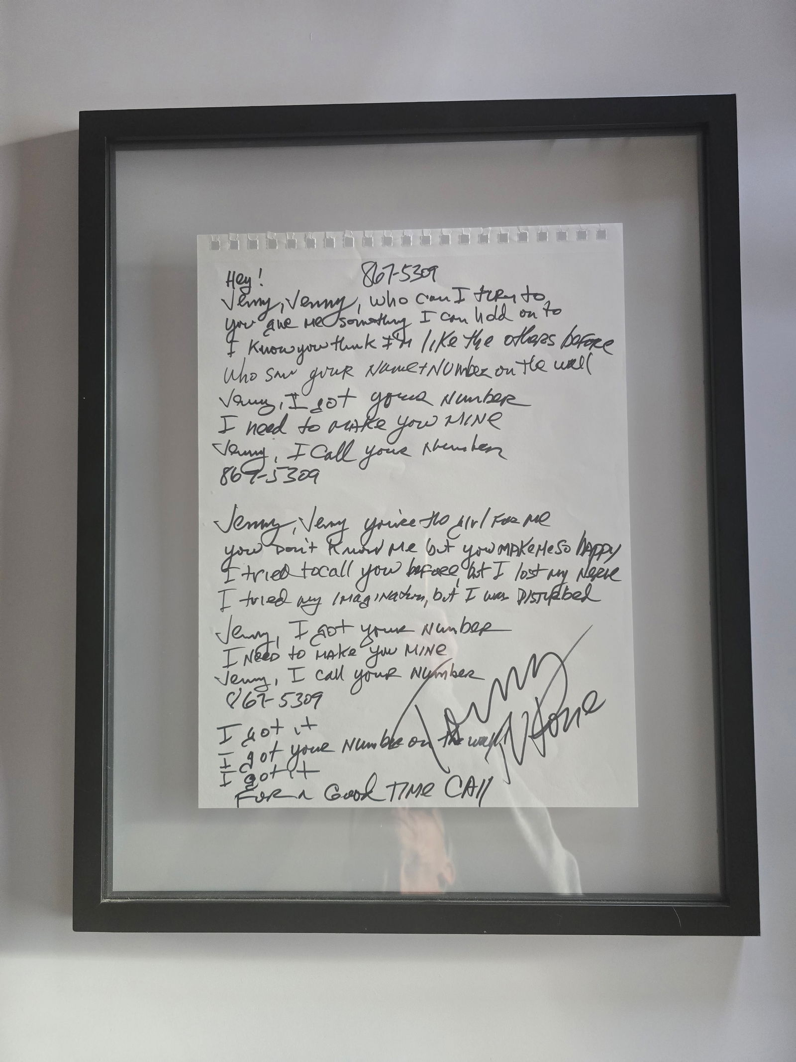 Tommy Tutone Lyrics 8675309 RARE ! 1 of 10 in frame (1 of 2)