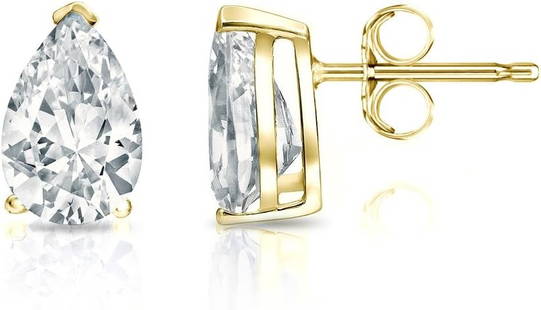 Certified 6 Ct. Lab Grown Diamond Studs in 14K Solid Yellow Gold: Certified 6 Ct. Lab Grown Diamond Studs in 14K Solid Yellow Gold -F Color VVS1 Pear Cut Excellent Luster - Free Shipping ,,,