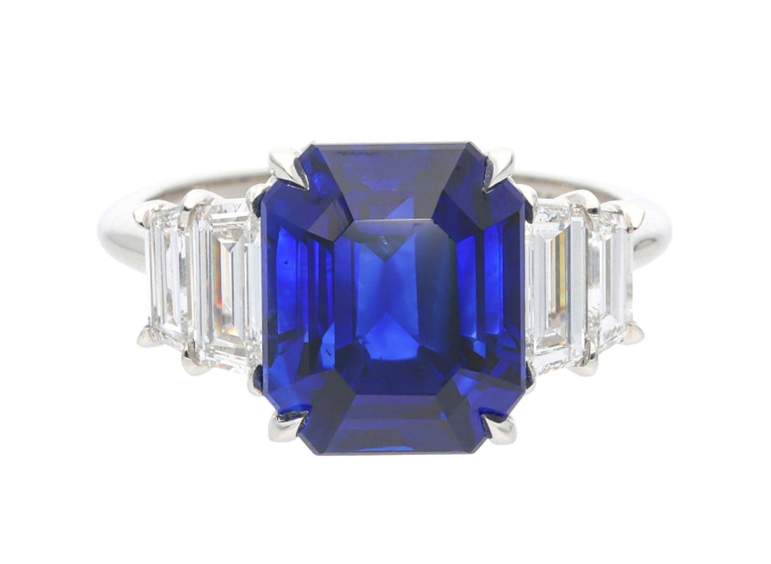 Certified 10 Ct.14kt Solid White  Lab Grown sapphire Emerald  Cut Engagement ring (1 of 4)