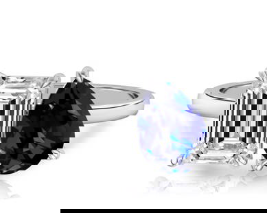 Certified 10 Ct.14kt Solid White Lab Grown sapphire & Lab Grown Diamond Engagement ring: Certified 10 Ct.14kt Solid White Lab Grown sapphire & Lab Grown Diamond Engagement ring - Ring Size US 7 - Pear Cut 5 Carat Lab Grown sapphire & 5 Carat Emerald Cut Lab Grown Diamond