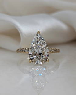 Certified 5.5 Ct. Lab Grown Diamond Pear Cut Wedding Ring in 14K Solid White Gold: Certified 5.5 Ct. Lab Grown Diamond Pear Cut - Wedding Ring in 14K Solid White Gold - Side Stone Diamonds VS1 E Color Round Cut Ring - US- 7