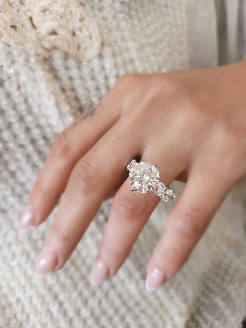 Certified Huge 10 Carat Round Cut D VVS1 Solitaire Lab Grown Diamond Engagement Ring  14KT Solid (1 of 5)