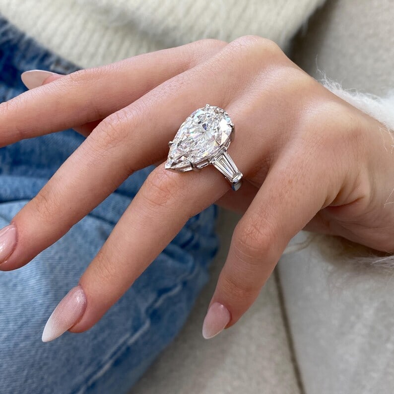 Certified Huge 12 Carat Pear Cut D VVS1  Lab Grown Diamond Engagement Ring  18KT Solid White Gold (1 of 1)