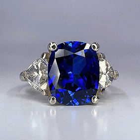 Certified 10.5 Carat cushion cut Lab Grown Blue Sapphire Engagement Ring 14KT Solid White Gold (1 of 5)