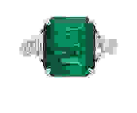 Certified 14 Carat Emerald Cut Lab Grown Green Emerald Engagement Ring 14KT Solid White Gold First Image