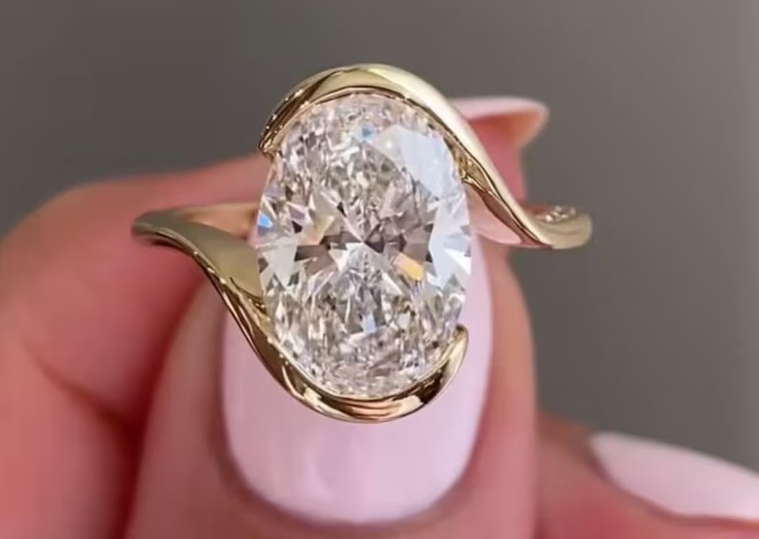 Certified 7 Carat Oval Cut Lab Grown Diamond D VVS1 Engagement Ring 14KT Solid Yellow Gold (1 of 4)