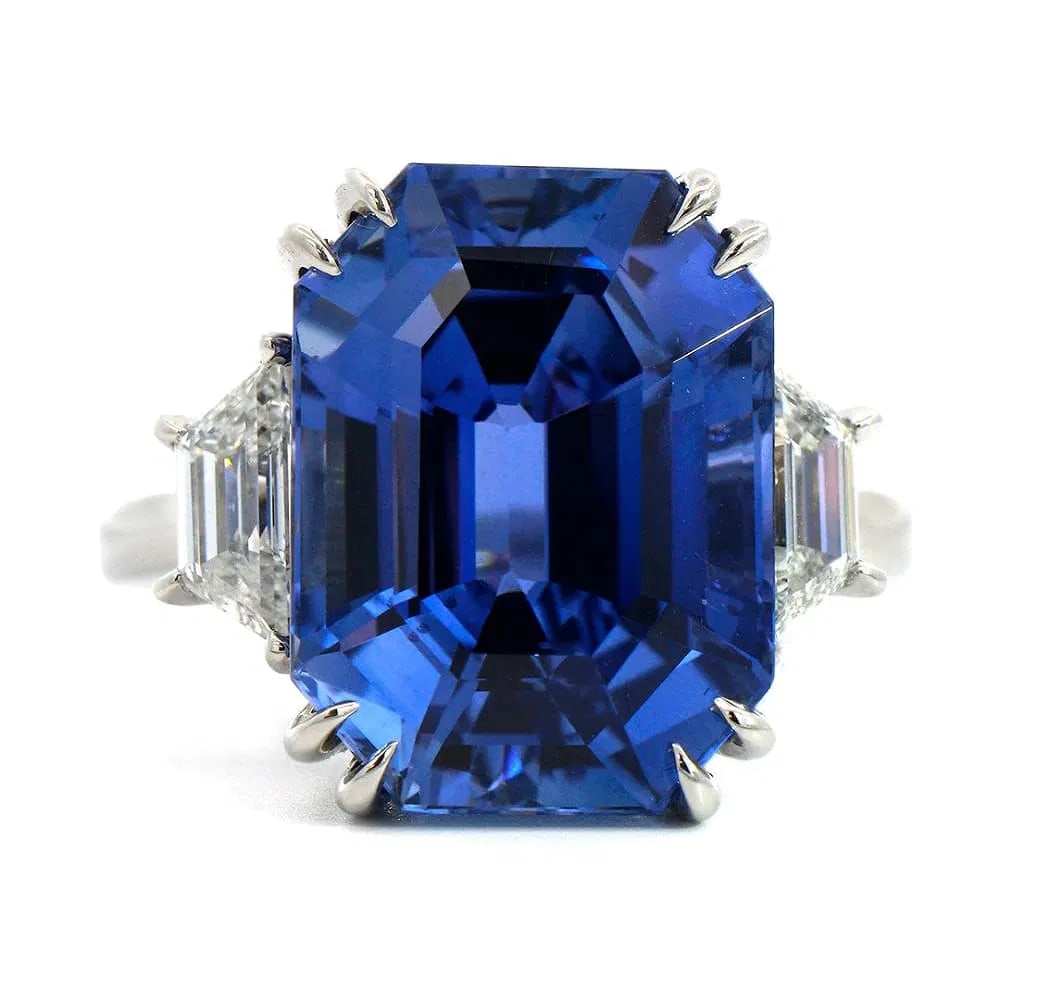 Certified 20 Ct.14kt Solid White Lab Grown sapphire Emerald Cut Engagement ring (1 of 2)