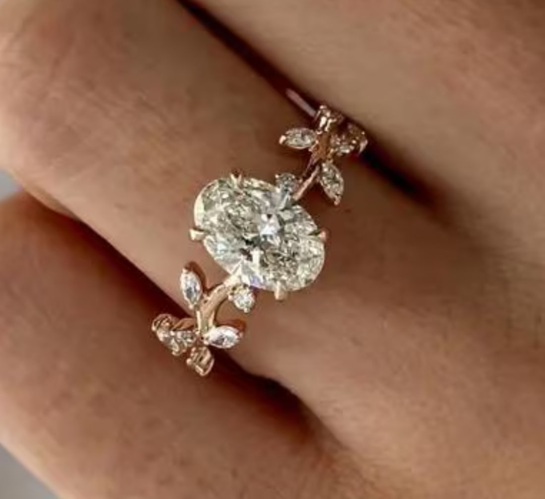 Certified 2 Carat Oval Cut D VVS1 Lab Grown Diamond Engagement Ring 14KT Solid Yellow Gold (1 of 4)